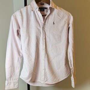 Polo Ralph Lauren Pink & White Striped Slim Fit Oxford Shirt - Size 0